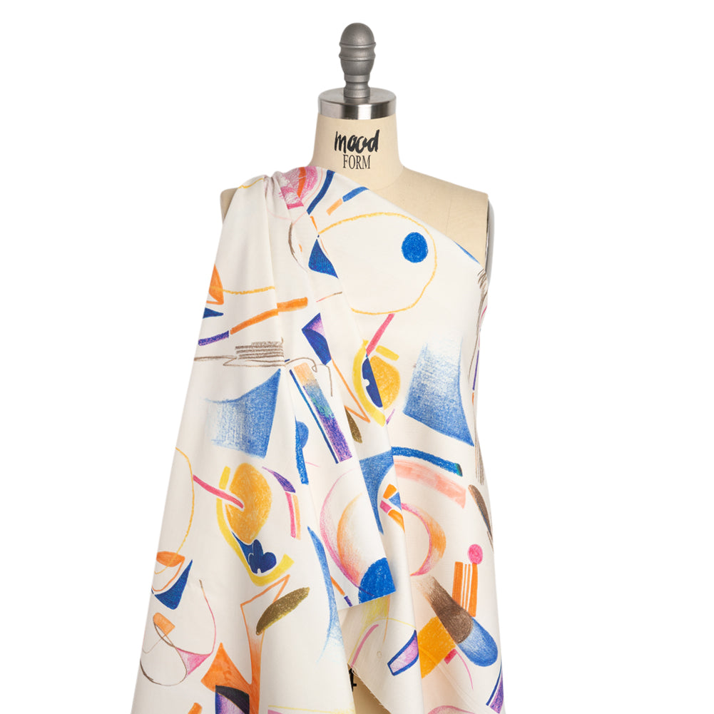 Stretch Cotton Canvas Print - White, Blue and Orange Abstract - Mood Exclusive Kandinsky Craze Drape