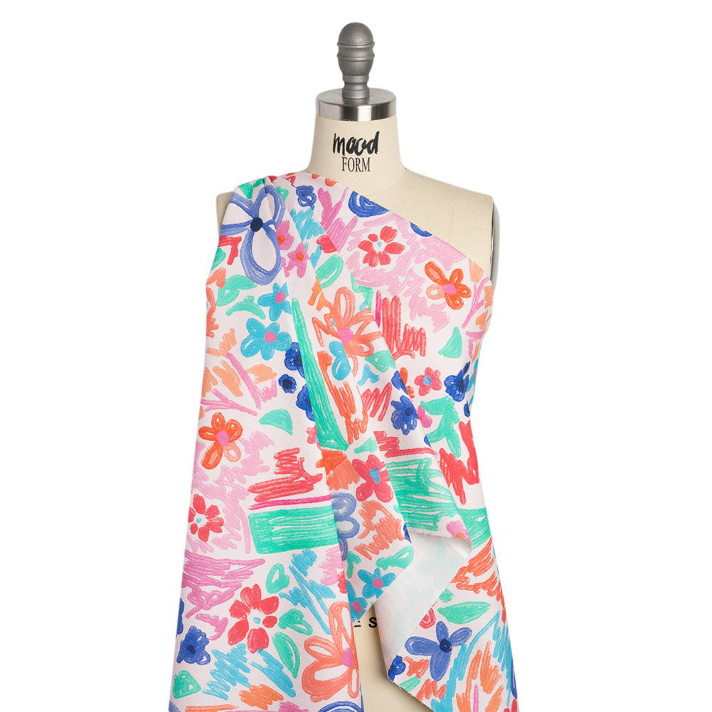 Stretch Cotton Canvas Print - Blue, Green and Pink Floral - Mood Exclusive Downright Dandy Drape
