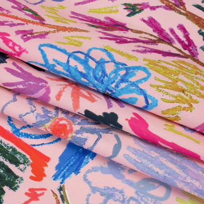 Stretch Cotton Canvas Print - Pink and Rainbow Crayon Flowers - Mood Exclusive Inner Child Folded