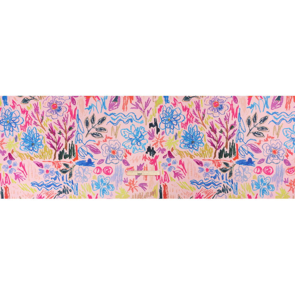 Stretch Cotton Canvas Print - Pink and Rainbow Crayon Flowers - Mood Exclusive Inner Child Full
