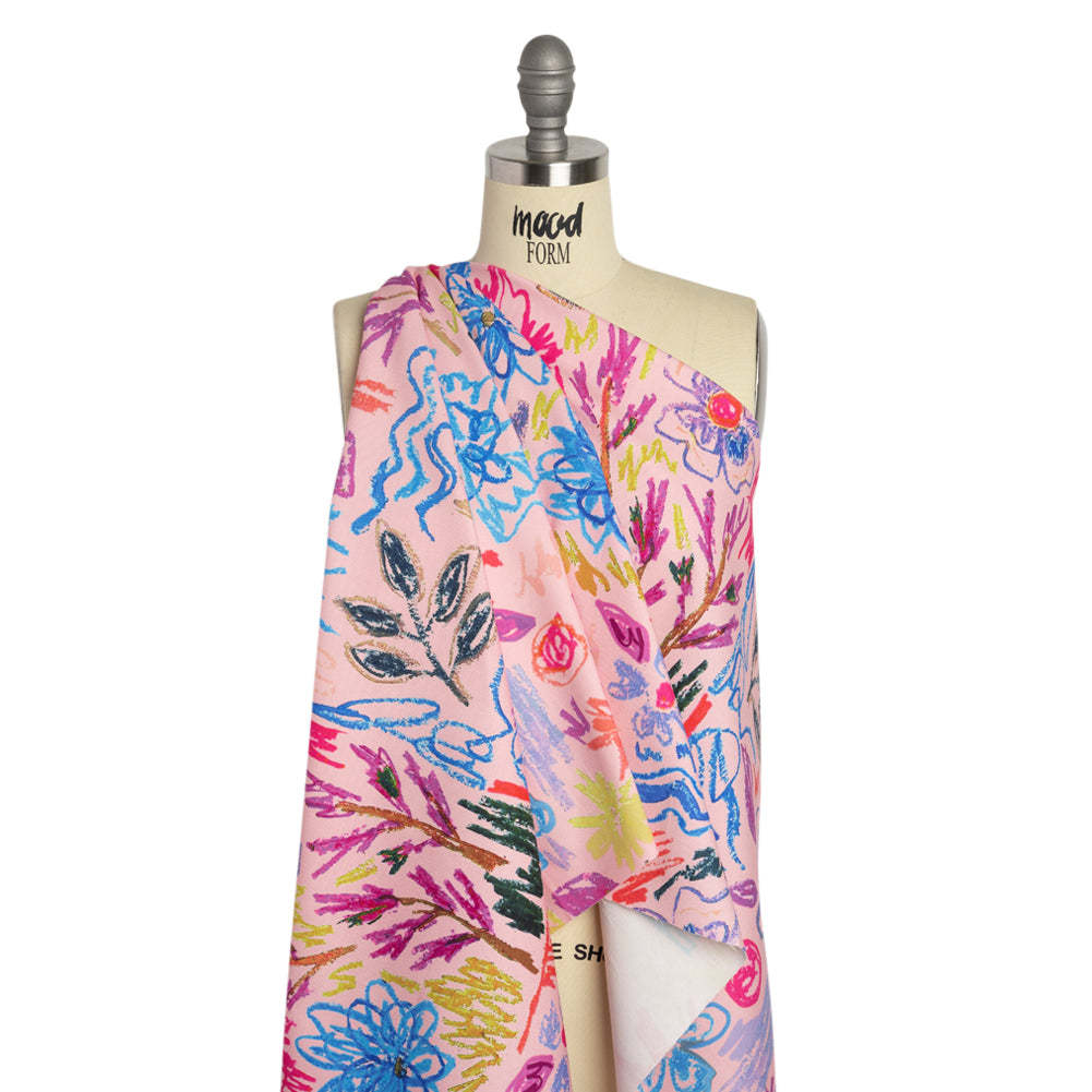 Stretch Cotton Canvas Print - Pink and Rainbow Crayon Flowers - Mood Exclusive Inner Child Drape
