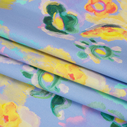 Stretch Cotton Canvas Print - Blue and Yellow Painterly Floral - Mood Exclusive Step One Folded