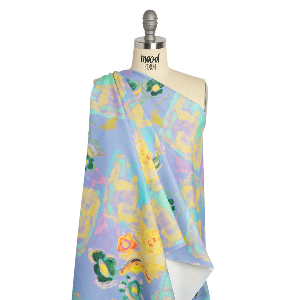 Stretch Cotton Canvas Print - Blue and Yellow Painterly Floral - Mood Exclusive Step One Drape