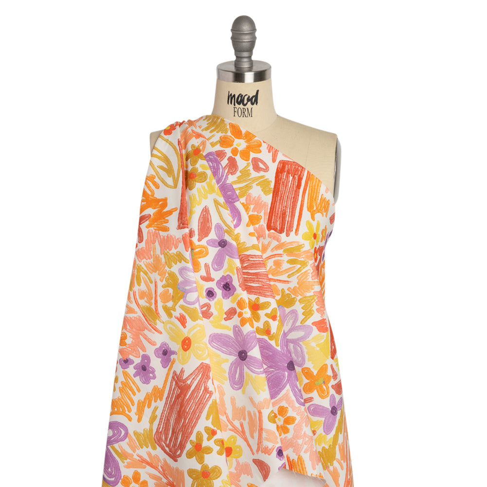 Stretch Cotton Canvas Print - Purple, Orange and Yellow Floral - Mood Exclusive Downright Dandy Drape