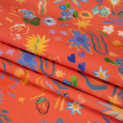 Stretch Cotton Canvas Print - Coral, Yellow and Blue Little Doodles - Mood Exclusive Skybrite Sights Folded