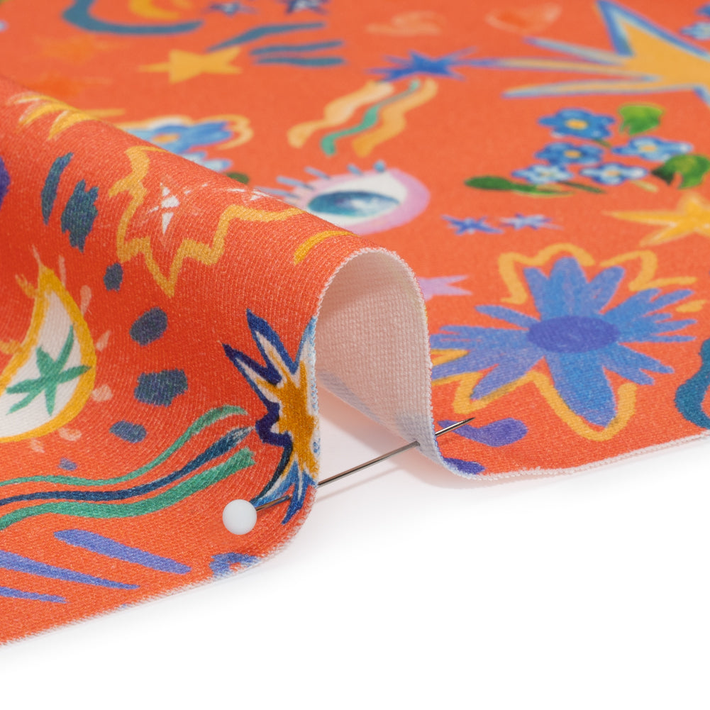 Stretch Cotton Canvas Print - Coral, Yellow and Blue Little Doodles - Mood Exclusive Skybrite Sights Detail