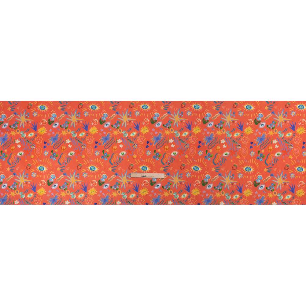 Stretch Cotton Canvas Print - Coral, Yellow and Blue Little Doodles - Mood Exclusive Skybrite Sights Full