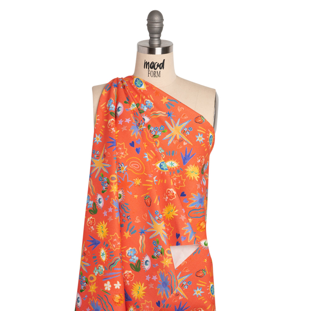Stretch Cotton Canvas Print - Coral, Yellow and Blue Little Doodles - Mood Exclusive Skybrite Sights Drape