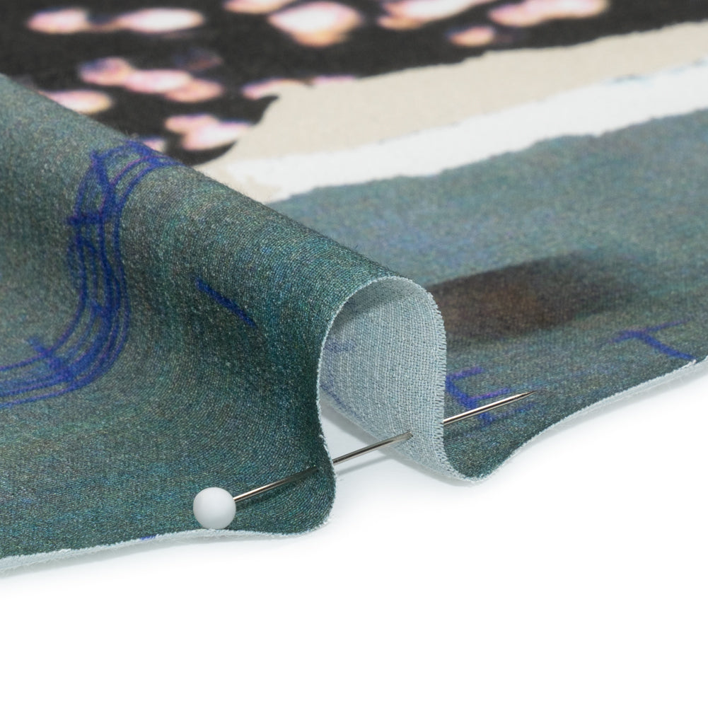 Sustainable Viscose Crepe Print - Dark Gray and Lavender Torn Photos Collage - Mood Exclusive What About Always Folded