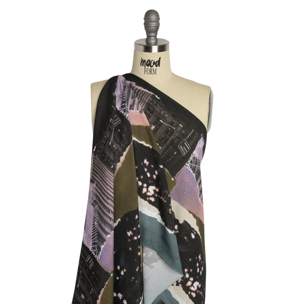 Sustainable Viscose Crepe Print - Dark Gray and Lavender Torn Photos Collage - Mood Exclusive What About Always Detail