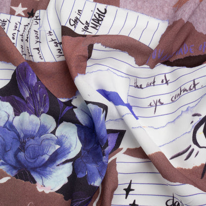 Sustainable Viscose Crepe Print - Mauve and Blue Note Patchwork - Mood Exclusive Scraps of Self