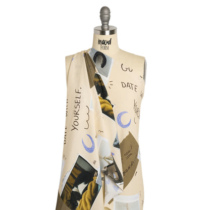 Sustainable Viscose Crepe Print - Beige Scrapbook Notes - Mood Exclusive Always Forward Detail