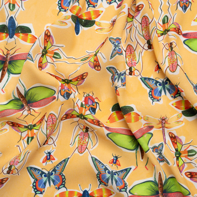 Sustainable Viscose Woven Print - Yellow and Rainbow Insects - Mood Exclusive Picnic Guests
