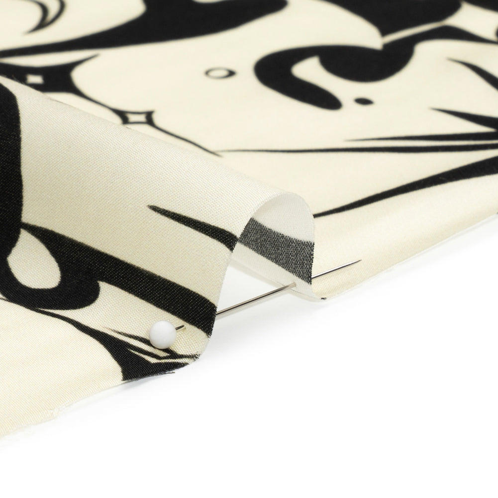 Sustainable and Recycled Viscose Satin Print - Cream and Black Abstract and Stars - Mood Exclusive Cosmic Chaos Folded