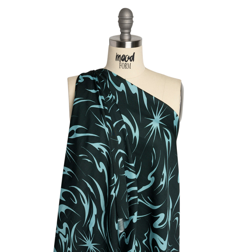 Sustainable and Recycled Viscose Satin Print - Sky Blue and Navy Swirls and Stars - Mood Exclusive Vincent's Hope Detail