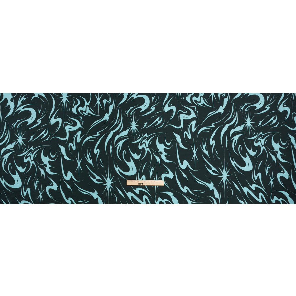 Sustainable and Recycled Viscose Satin Print - Sky Blue and Navy Swirls and Stars - Mood Exclusive Vincent's Hope Drape