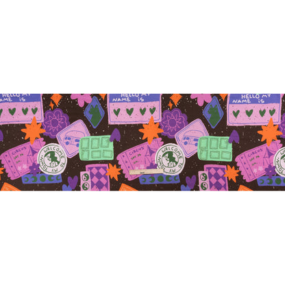 Sustainable and Recycled Viscose Satin Print - Purple, Mint and Blue Scrapbook Collage - Mood Exclusive Penpal Persona Drape