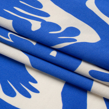Sustainable and Recycled Viscose Satin Print - Blue and White Hands - Mood Exclusive Helping Hands Full