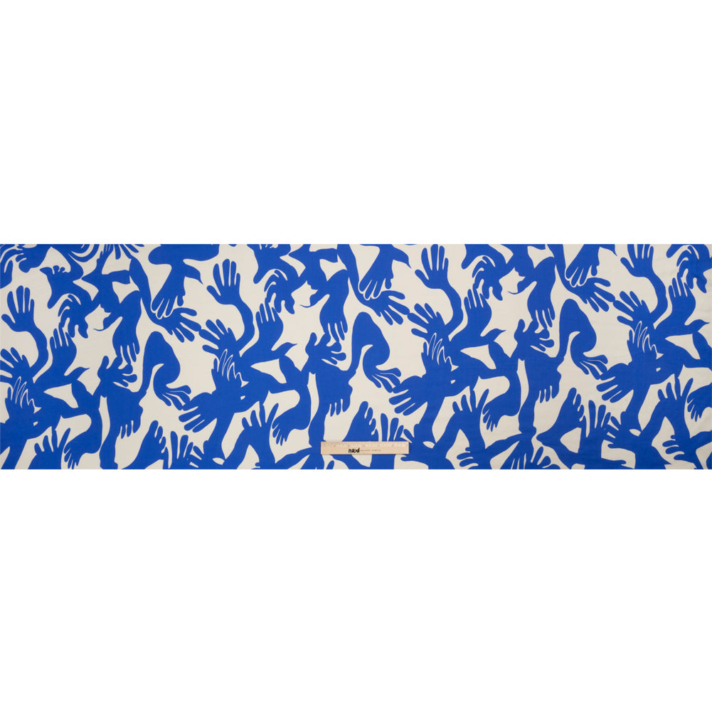 Sustainable and Recycled Viscose Satin Print - Blue and White Hands - Mood Exclusive Helping Hands Drape