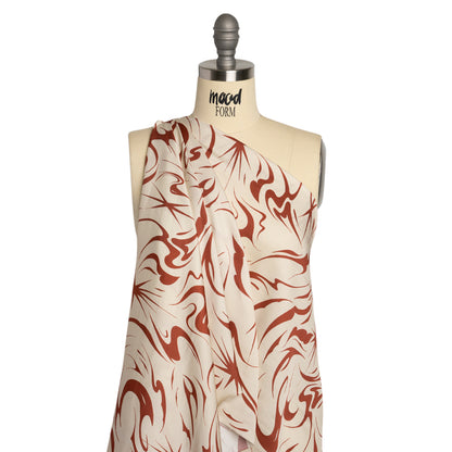 Sustainable and Recycled Viscose Satin Print - Red and Cream Swirls and Stars - Mood Exclusive Vincent's Hope Detail