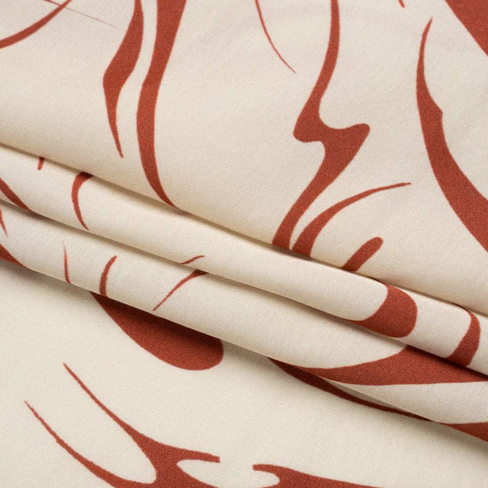 Sustainable and Recycled Viscose Satin Print - Red and Cream Swirls and Stars - Mood Exclusive Vincent's Hope Full