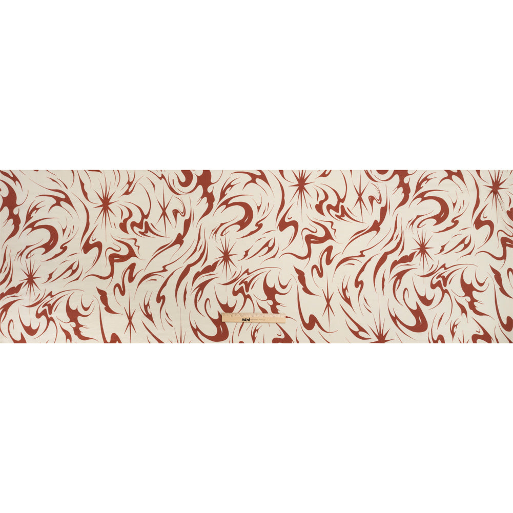 Sustainable and Recycled Viscose Satin Print - Red and Cream Swirls and Stars - Mood Exclusive Vincent's Hope Drape