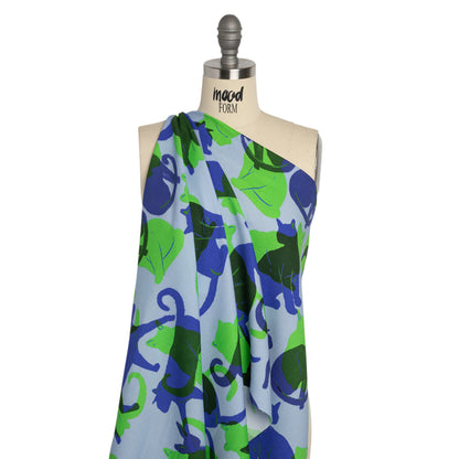 Mood Exclusive Blue Lazy Caturday Viscose Crepe Detail