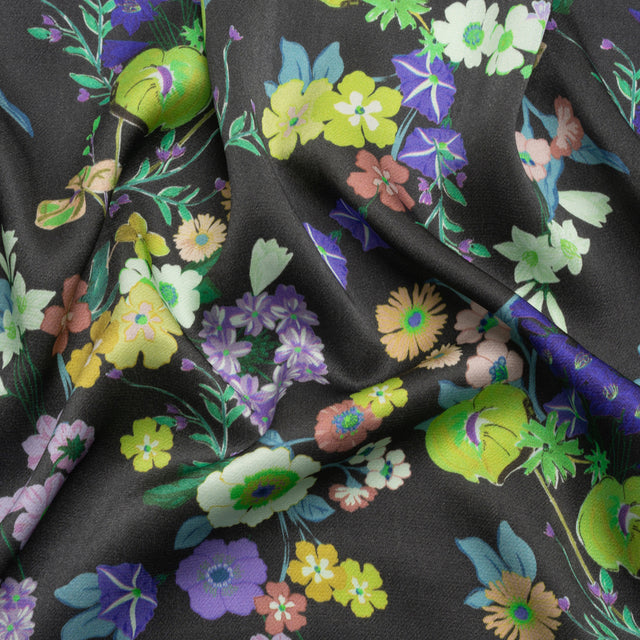Mood Exclusive Blue Florescent Florals Sustainable Viscose Fluid Satin
