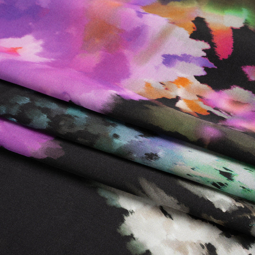 Sustainable and Recycled Viscose Satin Print - Purple, Red and Black Abstract Floral - Mood Exclusive Forest of Colors Full