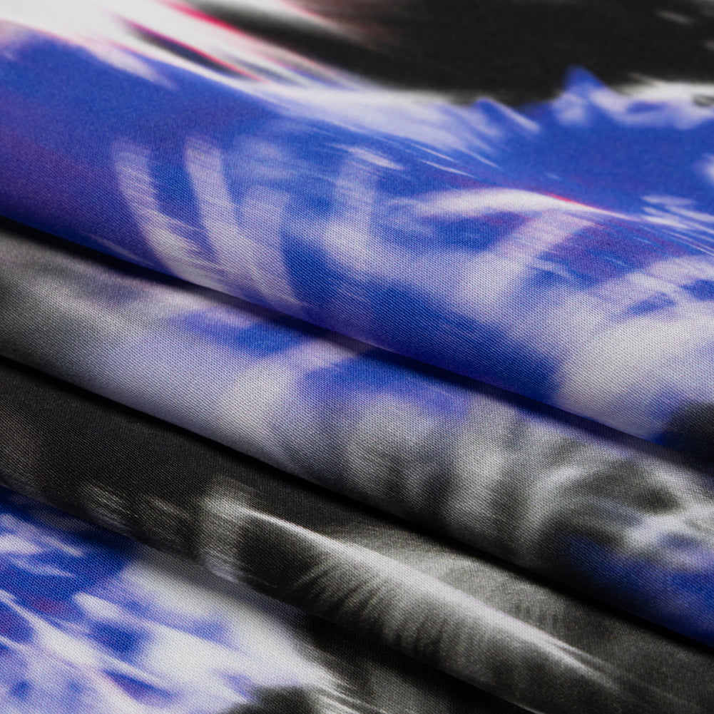 Sustainable and Recycled Viscose Satin Print - Blue and Black Fireworks - Mood Exclusive Skyrockets in Flight Full