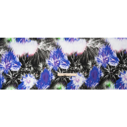 Sustainable and Recycled Viscose Satin Print - Blue and Black Fireworks - Mood Exclusive Skyrockets in Flight Drape