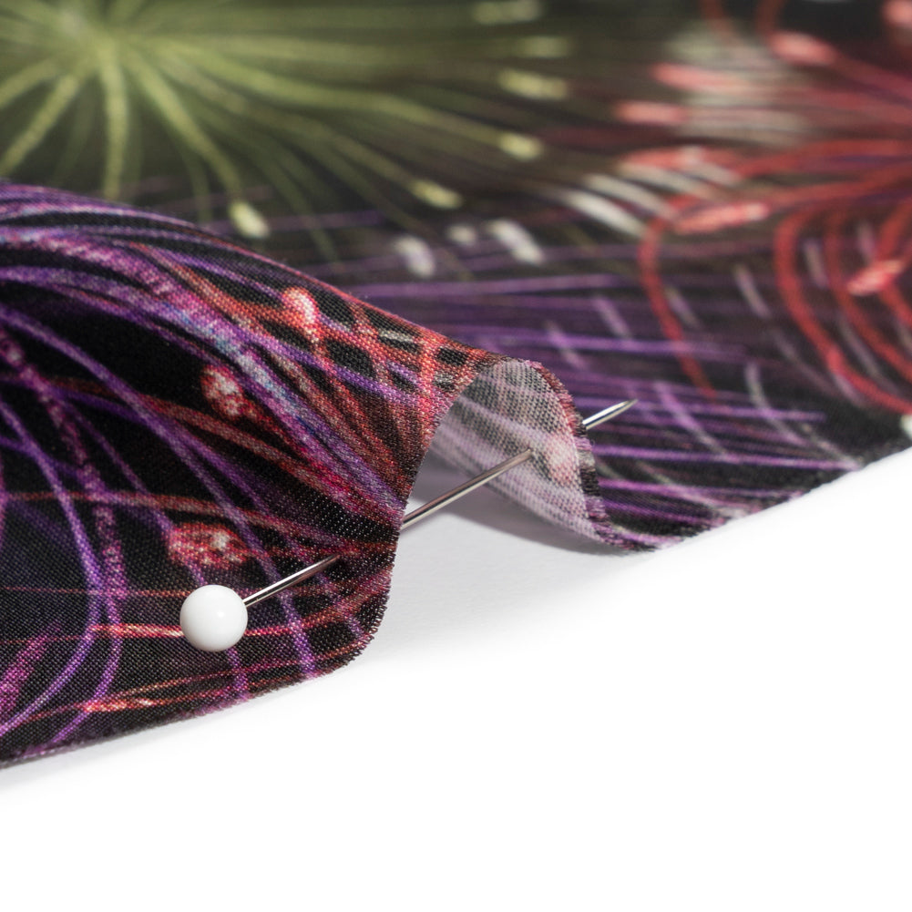 Sustainable and Recycled Viscose Satin Print - Purple, Red and Green Fireworks - Mood Exclusive Twilight's Last Gleaming Folded