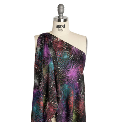 Sustainable and Recycled Viscose Satin Print - Purple, Red and Green Fireworks - Mood Exclusive Twilight's Last Gleaming Detail