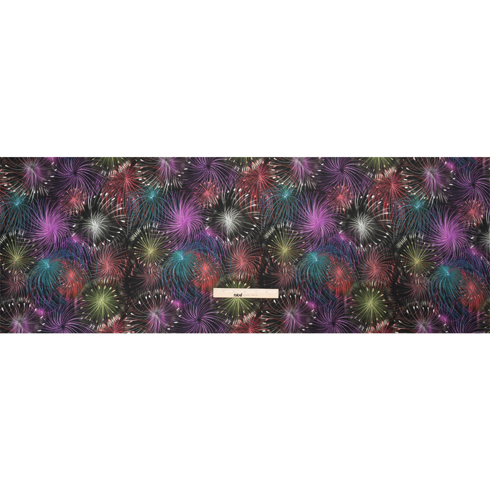 Sustainable and Recycled Viscose Satin Print - Purple, Red and Green Fireworks - Mood Exclusive Twilight's Last Gleaming Drape