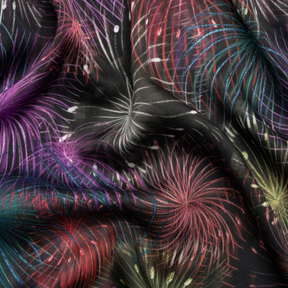 Sustainable and Recycled Viscose Satin Print - Purple, Red and Green Fireworks - Mood Exclusive Twilight's Last Gleaming