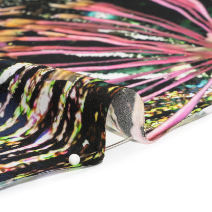 Sustainable and Recycled Viscose Satin Print - Pink, Orange and Black Fireworks and Flowers - Mood Exclusive Mirrored in Nature Folded
