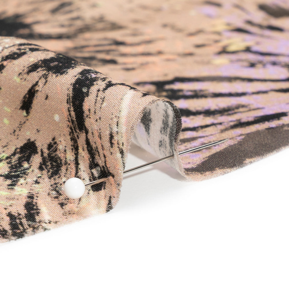 Sustainable and Recycled Viscose Satin Print - Taupe and Black Abstracted Floral - Mood Exclusive Bursting Gardens Folded