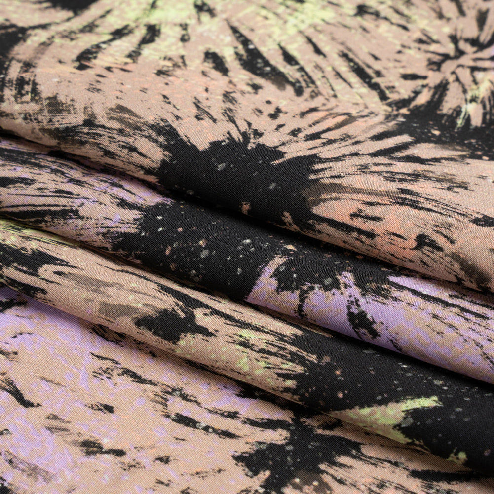 Sustainable and Recycled Viscose Satin Print - Taupe and Black Abstracted Floral - Mood Exclusive Bursting Gardens Full