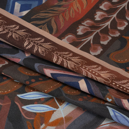 Sustainable Viscose Crepe Print - Navy and Dark Red Floral and Geometric Stripe Patchwork - Mood Exclusive Autumn Equinox Full