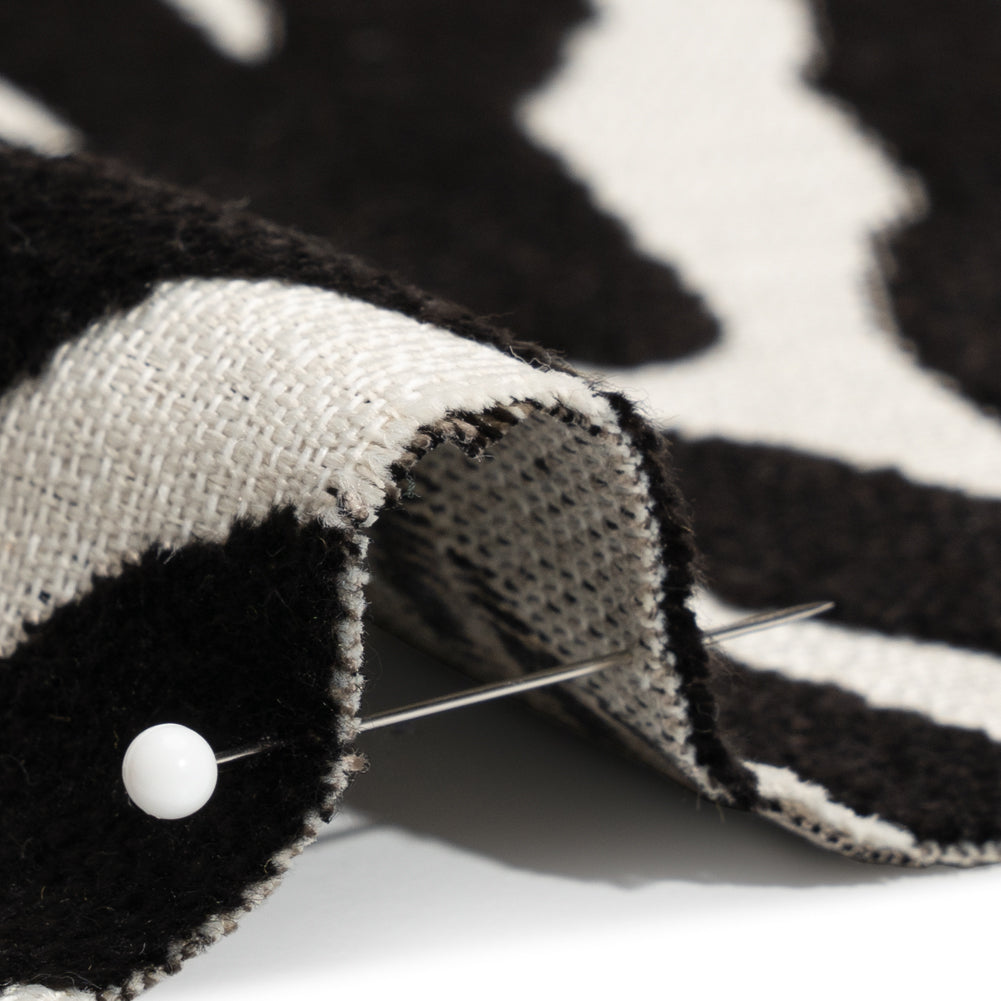 Black and Ivory Zebra Stripes Viscose and Polyester Chenille Upholstery Jacquard Detail