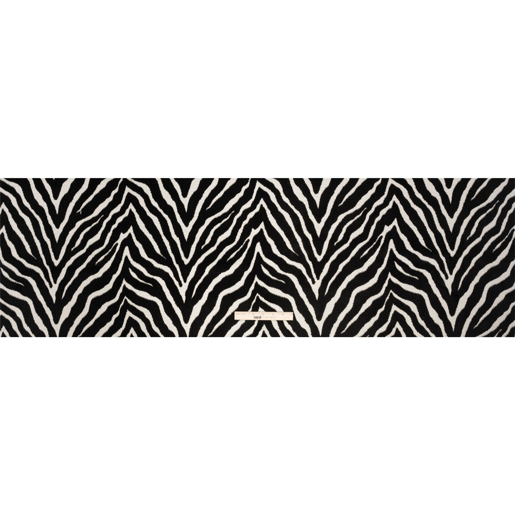 Black and Ivory Zebra Stripes Viscose and Polyester Chenille Upholstery Jacquard Full