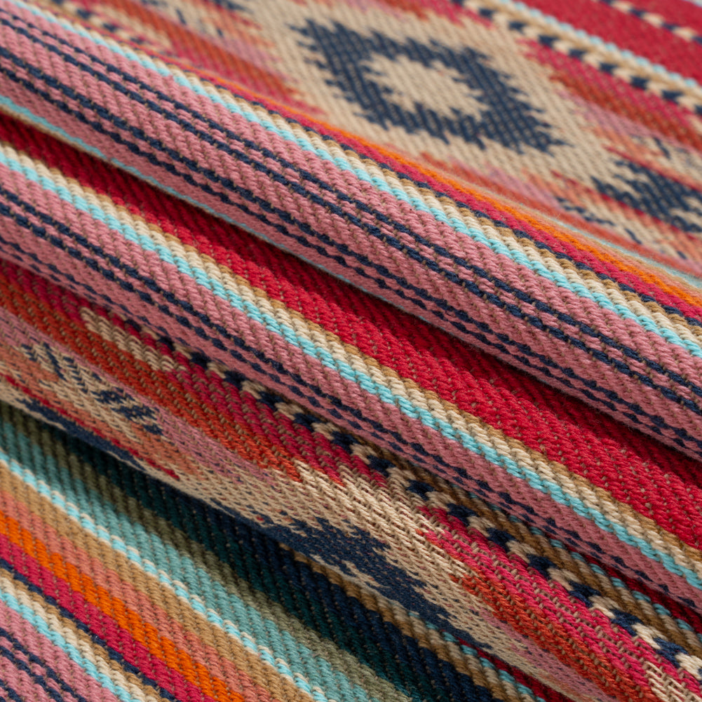 Arizona Berry Spiked Diamonds Southwestern Stripe Cotton Twill - Folded