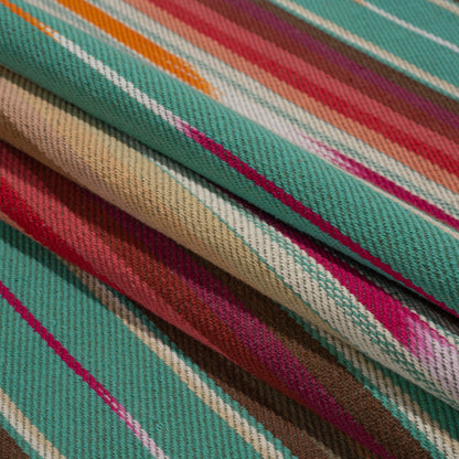 Arizona Turquoise, Brown and Pink Ikat Stripes Cotton Twill
