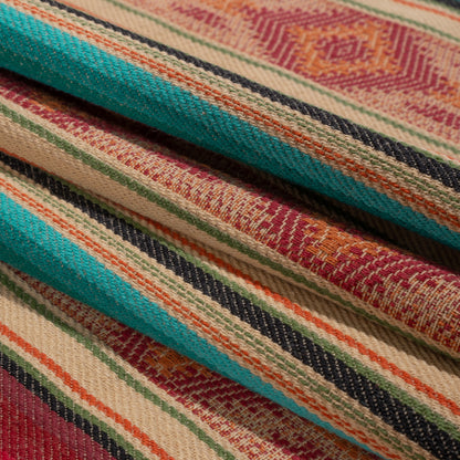 Arizona Red, Beige and Turquoise Diamond and Ombre Stripes Cotton Twill