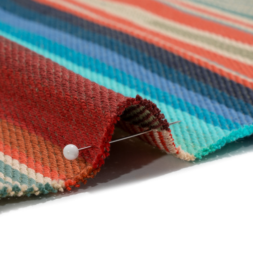 Arizona Turquoise, Orange and Red Striped Cotton Twill - Detail