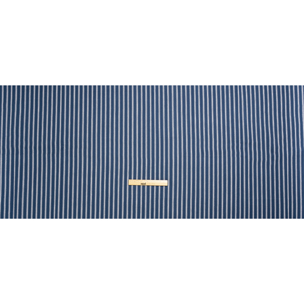 White on Navy Ticking Stripes Cotton Herringbone Twill Full