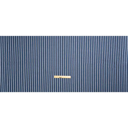 White on Navy Ticking Stripes Cotton Herringbone Twill Full
