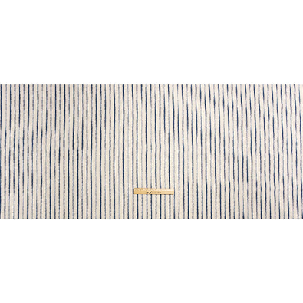 Navy on White Ticking Stripes Cotton Herringbone Twill Full