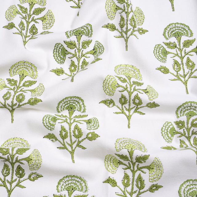 Green and White Classic Floral Printed Cotton Canvas