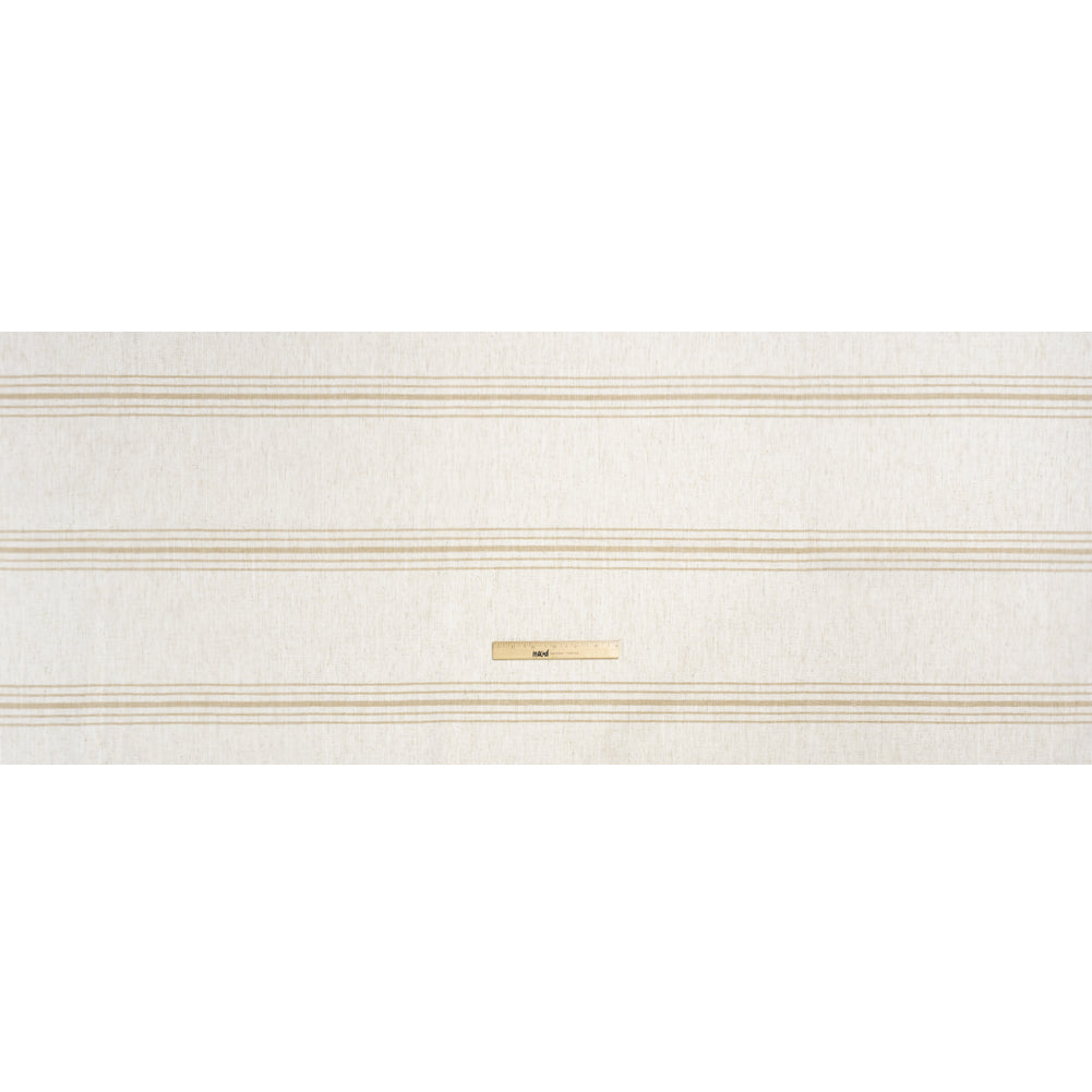 Crypton Sand on White Striped Stain Resistant Polyester and Linen Chenille Upholstery Woven Full
